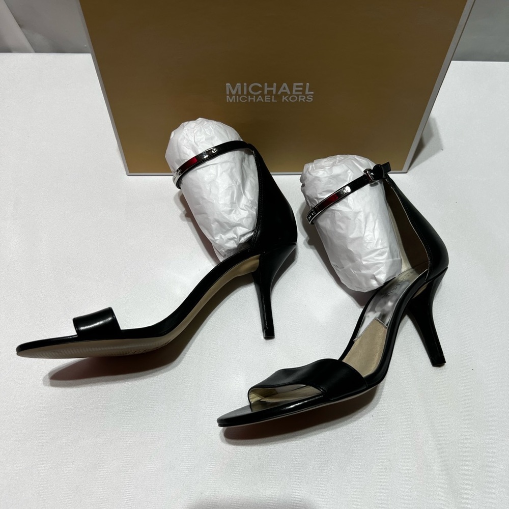 MICHAEL Michael Kors Black and Silver Leather Ankle-Strap Heels - Picture 3 of 7